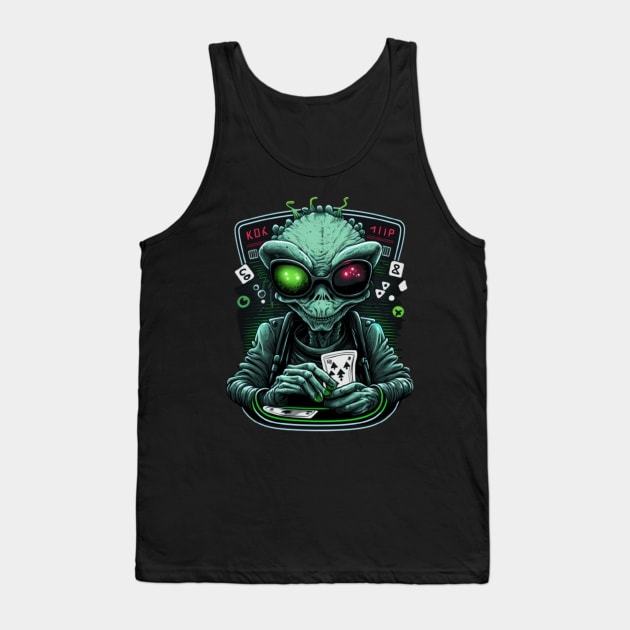 Funny Aliens Digital Artwork - Birthday Gift Ideas For Poker Player Tank Top by Pezzolano